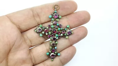 Cross Mexican Silver Amethyst Turquoise Pendant • $385