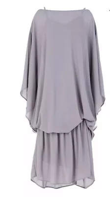 $250 New  WEILI ZHENG Crepe Long Blouson Dress Size S Inner Slip Draped • $85