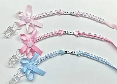 Personalised Crown Bow Dummy Clip/Strap/Teether Chain Holder. Metal Plastic Clip • £3