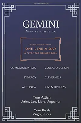 £4 • Buy Gemini Astrology One Line A Day (Blank Journal For Daily Reflections, 5 Year Dia
