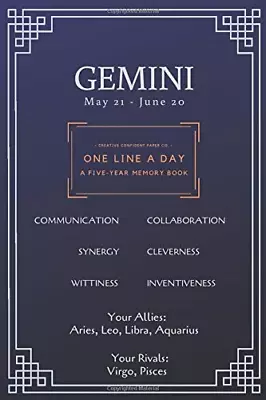 £4 • Buy Gemini Astrology One Line A Day (Blank Journal For Daily Reflections, 5 Year Dia