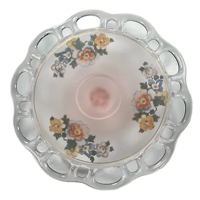 Vintage Pink Satin Frosted Glass Footed Plate Reverse Painted Floral 8.25” • $29.97