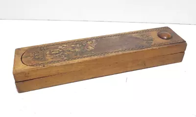£6 • Buy VINTAGE WOODEN PENCIL BOX WITH SLIDE TOP & Slide Out Base Compartment