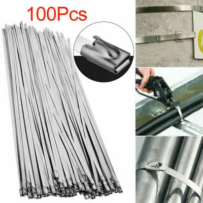 100x Heavy Duty 304 Stainless Steel Metal Cable Zip Ties Self-locking Cable Ties • £7.91