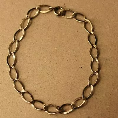 ALTERNATING TEXTURED CURB LINK CHARM BRACELET 925 STERLING SILVER 7 In  • $30