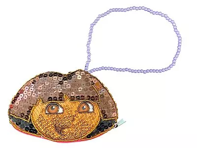 Girls Dora The Explorer Brown Beaded Sequin Coin Purse Wristlet Wallet • $12.99