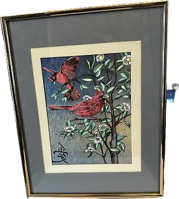 Vintage Manifestations Inc Color “Cardinals” Framed Foil Print Optical Illusion • $35