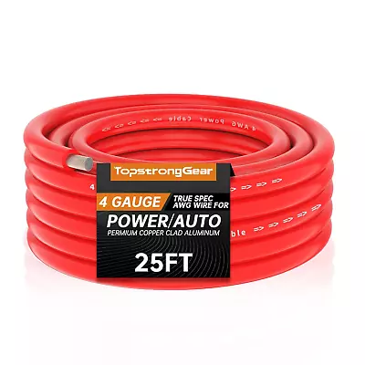 4 Gauge Red 25Ft Power/Ground Wire True 4 AWG Power Wire-True Spec And Soft Tou • $34.17