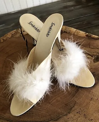 New Vintage FREDERICK'S Of HOLLYWOOD Ivory Glamour Girl Marabou Slippers~ 11 • $49.95