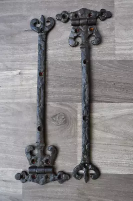 Vintage Iron Handmade French Gate Door Hinges Pair Arrow Head Barn Rusty 29.6 OZ • $45