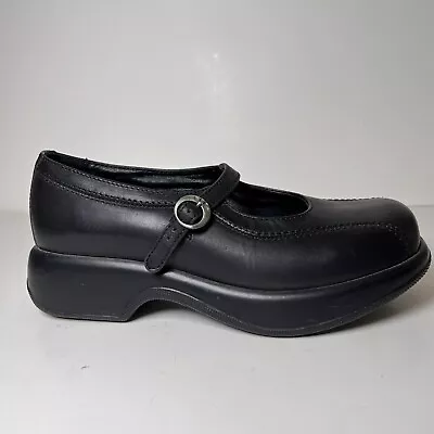 Dansko Chunky Mary Jane Black Leather Size 39 8.5 Comfort Nursing Clogs Strap • $38