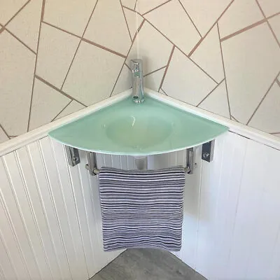 £189 • Buy Corner Glass Bathroom Basin Sink Cloakroom Bowl With Tap & Plug