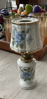 Vintage Royal Crown Hand Painted  Blue Rose Derby Miniature Oil Lamp Japan • $22.99