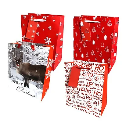 2pk CHRISTMAS GIFT BAGS With Handles Kids Red Presents Paper Wrap Decor Gift UK • £3.41