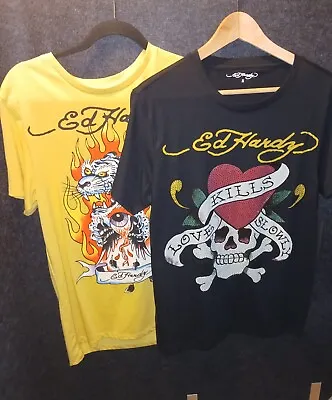 Ed Hardy Flame White Tiger Tattoo & Love Kills Slowly T-Shirts Sz S Lot Of 2 NWT • $54.99