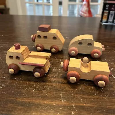 Vintage Montgomery Schoolhouse Wooden 4 Vehicle Lot - Truck Car Race Car Wood • $10.95