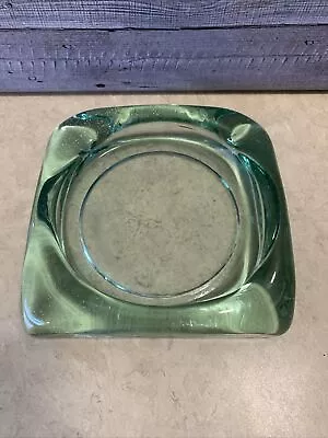 Mid Century Art Glass Cigar Ashtray Trinket Tray Heavy Green 6  VTG Mcm • $24.99