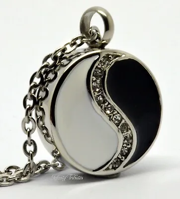 Cremation Urn Necklace - Keepsake Pendant Charm For Ashes - CZ Yin Yang Dualism • £20.99