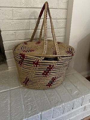 Large Hand Woven Coiled Basket With Lid And Handles And Bread Basket • $40