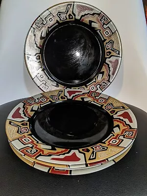 Lot 5 Arcoroc France TAMPICO Dinner Plates 7 Black Glass Geometric Design • $35