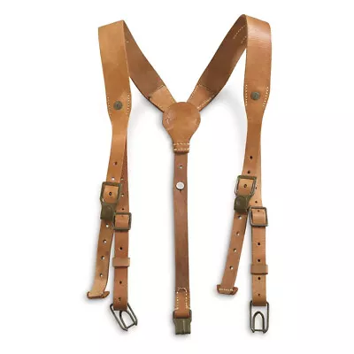 Vintage Czech Military Leather Suspenders Grade 1 Used Condition Free Shipping • $34.99