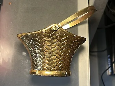 Vintage Miniature Leonard Stamped Brass Woven Basket With Folding Handle • $15.99