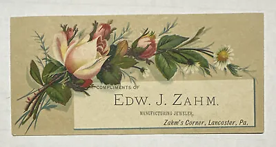 VICTORIAN JEWELERS TRADE CARD Edw Zahm Lancaster PA Watches For Teachers B18 • $17.25