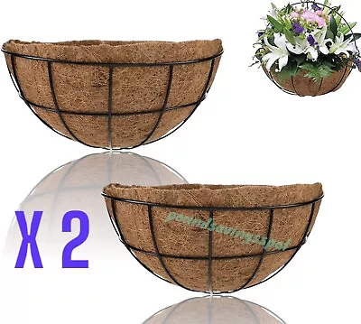 2 Garden Wall Hanging Plant Pot Half Round Moon Metal Baskets Planter +Cocoliner • £12.99