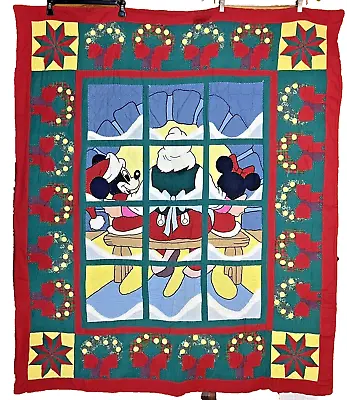 Vintage Disney Quilt Christmas Mickey Mouse  60 X50 Santa Blanket Throw Tapestry • $34.88