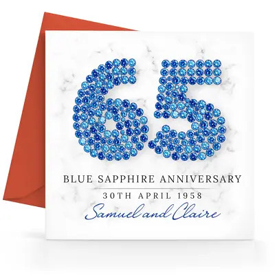 £2.95 • Buy Personalised 65th Blue Sapphire Wedding Anniversary Card Printed Design Sixtieth