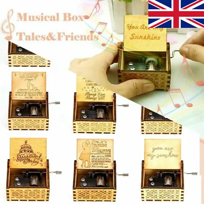 Retro Wooden Music Box Antique Hand Crank Engraved Toys Kids Birthday Gift Xmas • £5.99