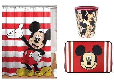 Mickey Mouse DISNEY Shower Curtain Toothbrush Holder Matt Red White Stripe • $35