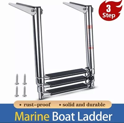 Boat Ladder 3 Steps Telescopic Stainless Steel Extension Folding Ladder • $44.15