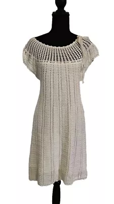 Vtg BCBGMAXAZRIA Women's Crochet Off White Dress Sz Medium Lined Boho Vacation • $34.99