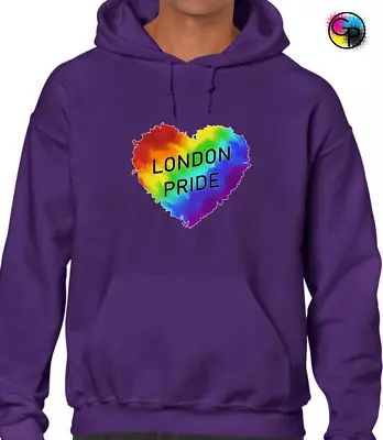 London Pride Heart Hoody Hoodie Gay Lesbian Lgbtq Rainbow Flag Proud Top • £16.99