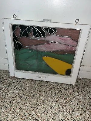 Vintage Stained Glass Window Home Decorative Rectangle Salvage Modern Abstract • $144