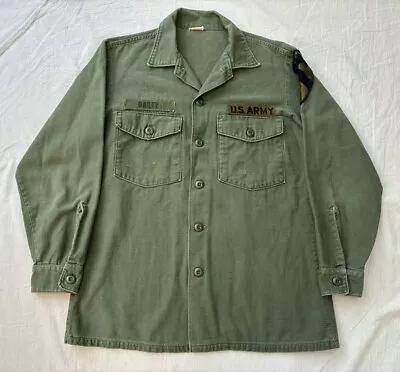 Vtg OG-107 Shirt Military Fatigue U.S. Army Sateen Vietnam Era With Patch • $30