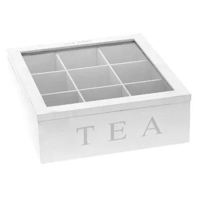 Wooden Tea Bag Chest Glass Window Jewellery Storage Organiser Box 9 Compartments • $29.99