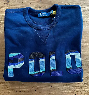 Polo Ralph Lauren Embellished Sweatshirt Sweater Pullover Sweater Jumper Navy L • £142.04