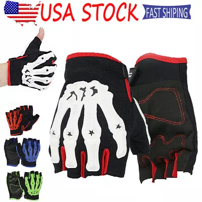 Half Finger Gloves Skull Skeleton Gloves For Motorcycle Riding Cycling Men Women • $11.99