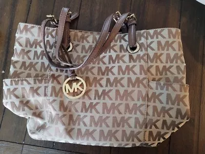 GUC Michael Kors Brown Jacquard MK Logo Purse / Tote / Handbag • $40