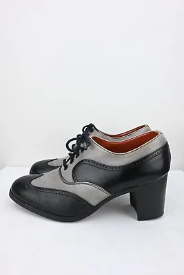 Vintage Windsor Smith Oxford Stacked Heel Shoes In Fawn/black Size EU39/US8.5 • $48.17