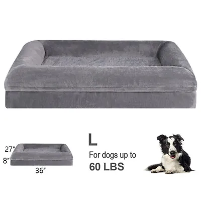 Large Dog Bed Orthopedic Foam 4Side Bolster Pet Sofa 36x27  With Removable Cover • $26.99