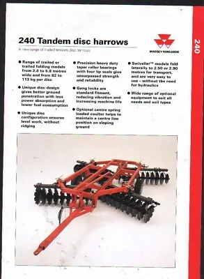 Massey Ferguson 240 Tandem Disc Harrows Brochure Leaflet • £5