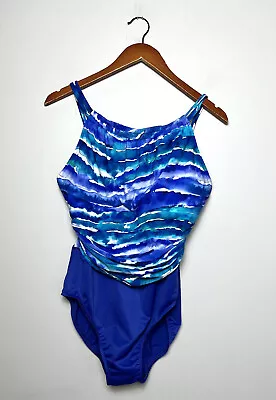 MagicSuit One Piece Swimsuit Blue Green White Striped Watercolor Sz 16 • $28.97