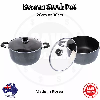 Korean Large 26cm 30cm Stock Cooking Soup Pot Non Stick Casserole With Lid • $58.50