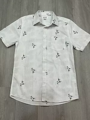 Haggar Mens White Short Sleeve Button Down Martini Glass Shirt Size Small • $13.90