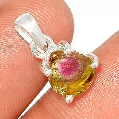 Natural Genuine Watermelon Tourmaline 925 Sterling Silver Pendant CP7614 • $0.99