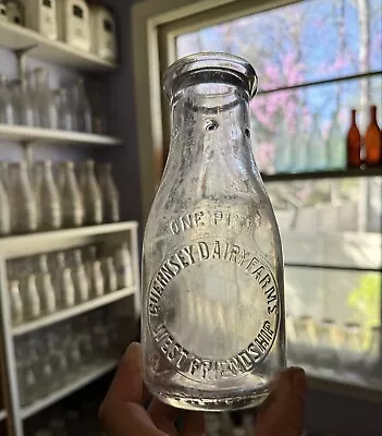 Pt Milk Bottle Guernsey Dairy Farms West Friendship MD Maryland Dated 1935 Emb • $34.99