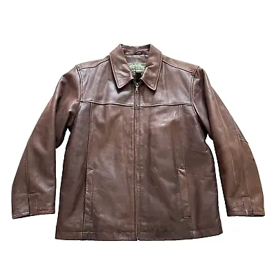 Eddie Bauer Mens Large Brown Heavy Quilt Lined Leather Jacket • $198